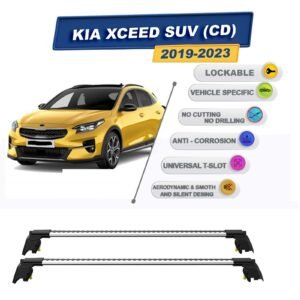 Kia XCeed SUV (CD) 2019-2023 ile Uyumlu, Entegre Tavan Çıtası için Kilitlenebilir Ara Atkı Taşıyıcı Tavan Barları / 2 adet Gri