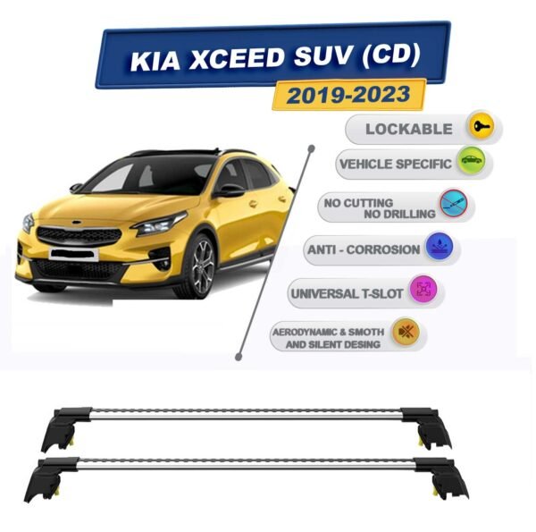 Kia XCeed SUV (CD) 2019-2023 ile Uyumlu, Entegre Tavan Çıtası için Kilitlenebilir Ara Atkı Taşıyıcı Tavan Barları / 2 adet Gri