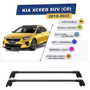 Kia XCeed SUV (CD) 2019-2023 ile Uyumlu, Entegre Tavan Çıtası için Kilitlenebilir Ara Atkı Taşıyıcı Tavan Barları / 2 adet Siyah