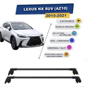 Lexus NX SUV (AZ10) 2015-2021 ile Uyumlu, Entegre Tavan Çıtası için Kilitlenebilir Ara Atkı Taşıyıcı Tavan Barları / 2 adet Siyah