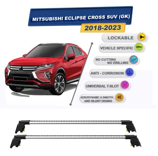 Mitsubishi Eclipse Cross SUV (GK) 2018-2023 ile Uyumlu, Entegre Tavan Çıtası için Kilitlenebilir Ara Atkı Taşıyıcı Tavan Barları / 2 adet Gri