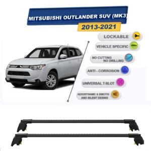 Mitsubishi Outlander SUV (MK3) 2013-2021 ile Uyumlu, Entegre Tavan Çıtası için Kilitlenebilir Ara Atkı Taşıyıcı Tavan Barları / 2 adet Siyah