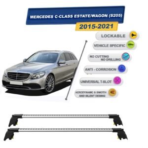 Mercedes C-Class Estate/Wagon (S205) 2015-2021 ile Uyumlu, Entegre Tavan Çıtası için Kilitlenebilir Ara Atkı Taşıyıcı Tavan Barları / 2 adet Gri