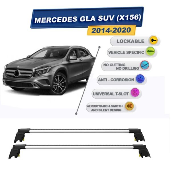Mercedes GLA SUV (X156) 2014-2020 ile Uyumlu, Entegre Tavan Çıtası için Kilitlenebilir Ara Atkı Taşıyıcı Tavan Barları / 2 adet Gri