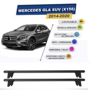 Mercedes GLA SUV (X156) 2014-2020 ile Uyumlu, Entegre Tavan Çıtası için Kilitlenebilir Ara Atkı Taşıyıcı Tavan Barları / 2 adet Siyah
