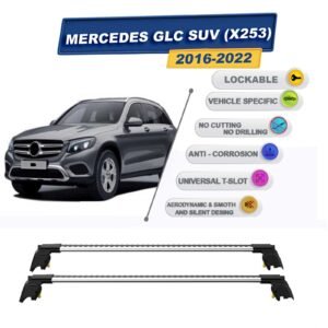 Mercedes GLC SUV (X253) 2016-2022 ile Uyumlu, Entegre Tavan Çıtası için Kilitlenebilir Ara Atkı Taşıyıcı Tavan Barları / 2 adet Gri