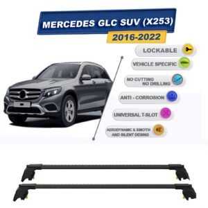 Mercedes GLC SUV (X253) 2016-2022 ile Uyumlu, Entegre Tavan Çıtası için Kilitlenebilir Ara Atkı Taşıyıcı Tavan Barları / 2 adet Siyah