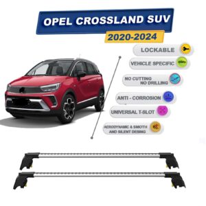 Opel Crossland SUV 2020-2024 ile Uyumlu, Entegre Tavan Çıtası için Kilitlenebilir Ara Atkı Taşıyıcı Tavan Barları / 2 adet Gri