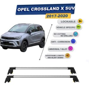 Opel Crossland X SUV 2017-2020 ile Uyumlu, Entegre Tavan Çıtası için Kilitlenebilir Ara Atkı Taşıyıcı Tavan Barları / 2 adet Gri