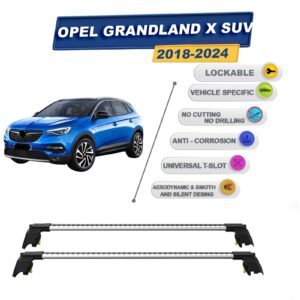 Opel Grandland X SUV 2018-2024 ile Uyumlu, Entegre Tavan Çıtası için Kilitlenebilir Ara Atkı Taşıyıcı Tavan Barları / 2 adet Gri