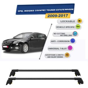 Opel Insignia Country Tourer Stationwagon 2009-2017 ile Uyumlu, Entegre Tavan Çıtası için Kilitlenebilir Ara Atkı Taşıyıcı Tavan Barları / 2 adet Siyah