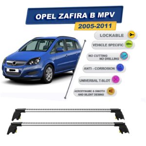 Opel Zafira B MPV 2005-2011 ile Uyumlu, Entegre Tavan Çıtası için Kilitlenebilir Ara Atkı Taşıyıcı Tavan Barları / 2 adet Gri