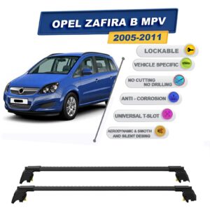 Opel Zafira B MPV 2005-2011 ile Uyumlu, Entegre Tavan Çıtası için Kilitlenebilir Ara Atkı Taşıyıcı Tavan Barları / 2 adet Siyah