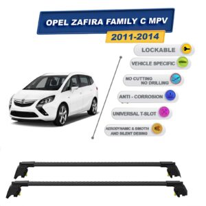 Opel Zafira Family C MPV 2011-2014 ile Uyumlu, Entegre Tavan Çıtası için Kilitlenebilir Ara Atkı Taşıyıcı Tavan Barları / 2 adet Siyah