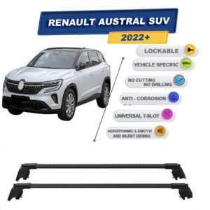 Renault Austral SUV 2022 Sonrası ile Uyumlu, Entegre Tavan Çıtası için Kilitlenebilir Ara Atkı Taşıyıcı Tavan Barları / 2 adet Siyah