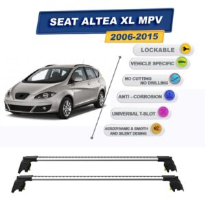 Seat Altea XL MPV 2006-2015 ile Uyumlu, Entegre Tavan Çıtası için Kilitlenebilir Ara Atkı Taşıyıcı Tavan Barları / 2 adet Gri