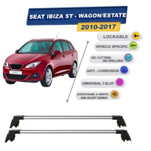 Seat Ibiza ST - Stationwagon 2010-2017 ile Uyumlu, Entegre Tavan Çıtası için Kilitlenebilir Ara Atkı Taşıyıcı Tavan Barları / 2 adet Gri