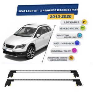Seat Leon ST - X-Perience Stationwagon 2013-2020 ile Uyumlu, Entegre Tavan Çıtası için Kilitlenebilir Ara Atkı Taşıyıcı Tavan Barları / 2 adet Gri