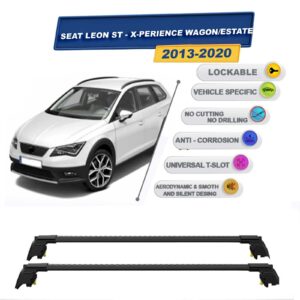 Seat Leon ST - X-Perience StationWagon 2013-2020 ile Uyumlu, Entegre Tavan Çıtası için Kilitlenebilir Ara Atkı Taşıyıcı Tavan Barları / 2 adet Siyah