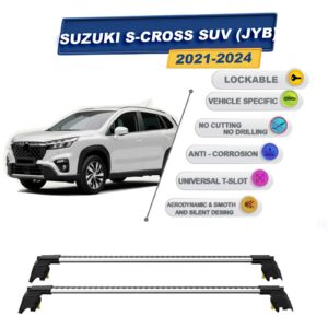 Suzuki S-Cross SUV (JYB) 2021-2024 ile Uyumlu, Entegre Tavan Çıtası için Kilitlenebilir Ara Atkı Taşıyıcı Tavan Barları / 2 adet Gri