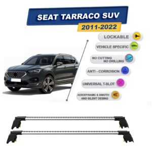 Seat Tarraco SUV 2018-2023 ile Uyumlu, Kilitlenebilir Ara Atkı Taşıyıcı Tavan Barları / 2 adet Gri