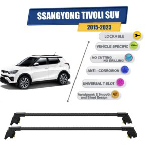 Ssangyong Tivoli 2015-2023 ile Uyumlu, Entegre Tavan Çıtası için Kilitlenebilir Ara Atkı Taşıyıcı Tavan Barları / 2 adet Siyah