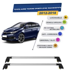 Toyota Auris Touring Sports (E180) Stationwagon 2012-2018 ile Uyumlu, Entegre Tavan Çıtası için Kilitlenebilir Ara Atkı Taşıyıcı Tavan Barları / 2 adet Gri