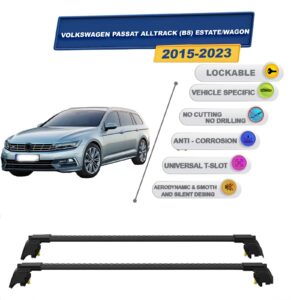 Volkswagen Passat Alltrack (B8) Estate/Wagon 2015-2023 ile Uyumlu, Entegre Tavan Çıtası için Kilitlenebilir Ara Atkı Taşıyıcı Tavan Barları / 2 adet Siyah
